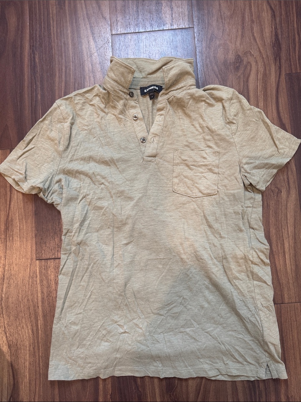 Express-Olive Short-Sleeve Henley Polo Shirt - Men's